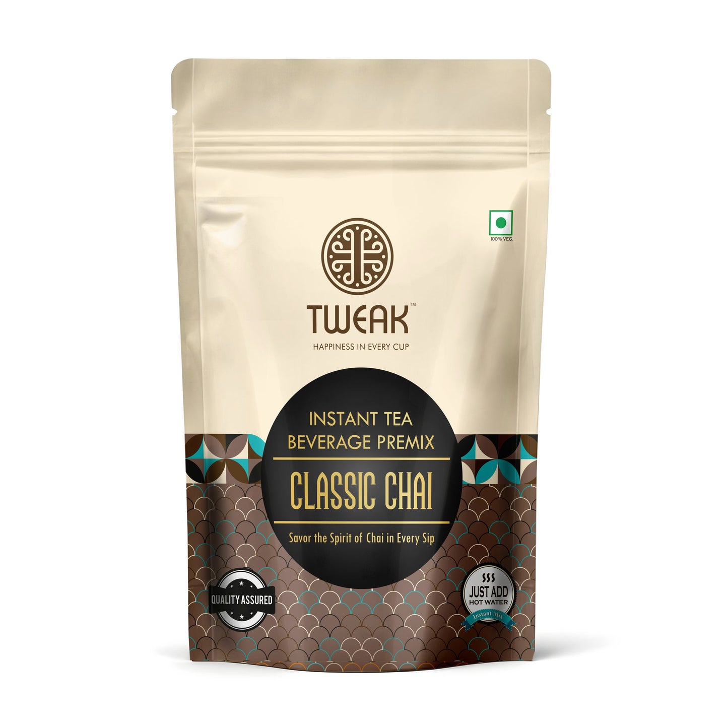 Front pouch of Instant Classic Chai Tea Premix with label and branding