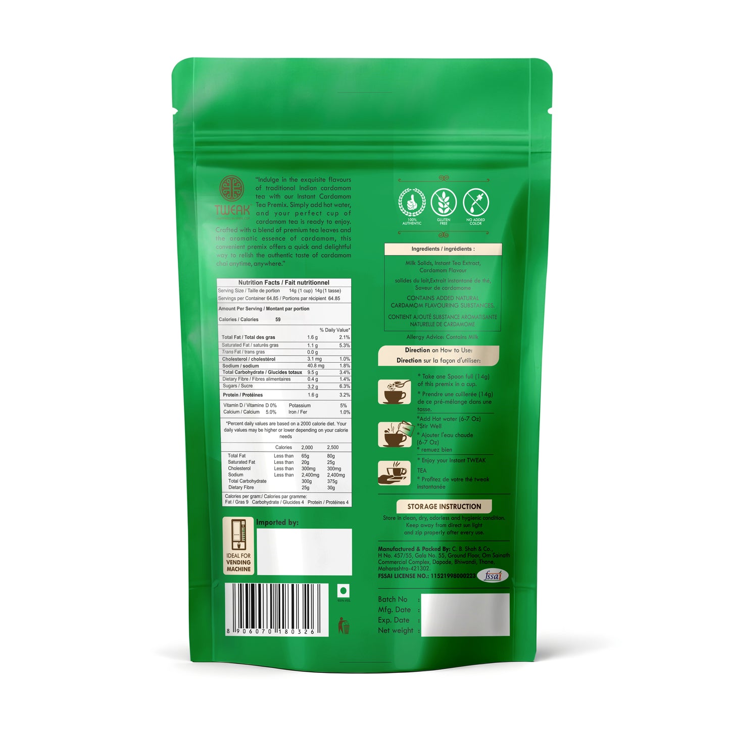 Back of product showing nutrition info and preparation instructions