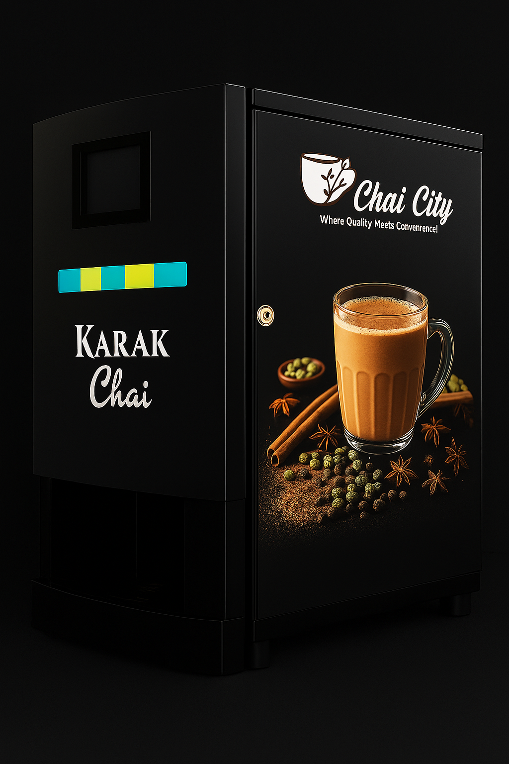 Direct front view of chai vending machine showing button interface