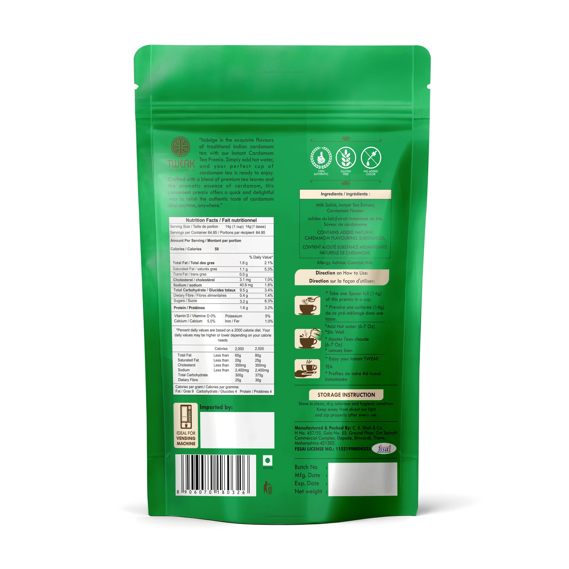 Back of product showing nutrition info and preparation instructions