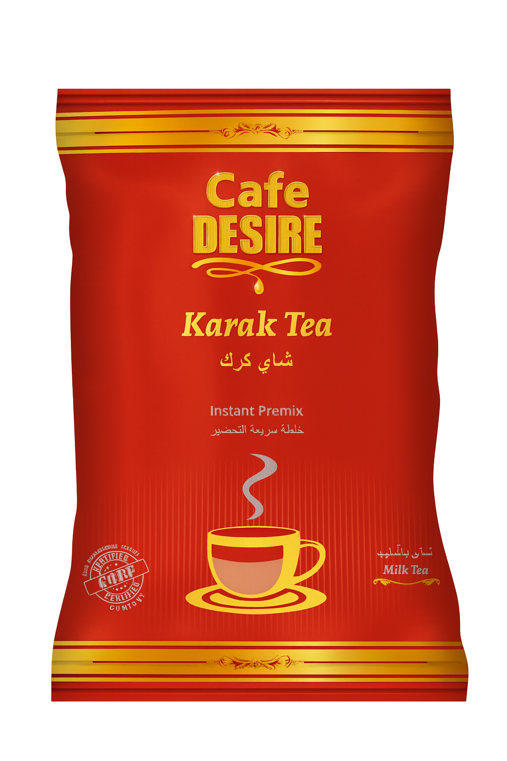 Front pouch of Instant Karak Chai Tea Premix with label and branding