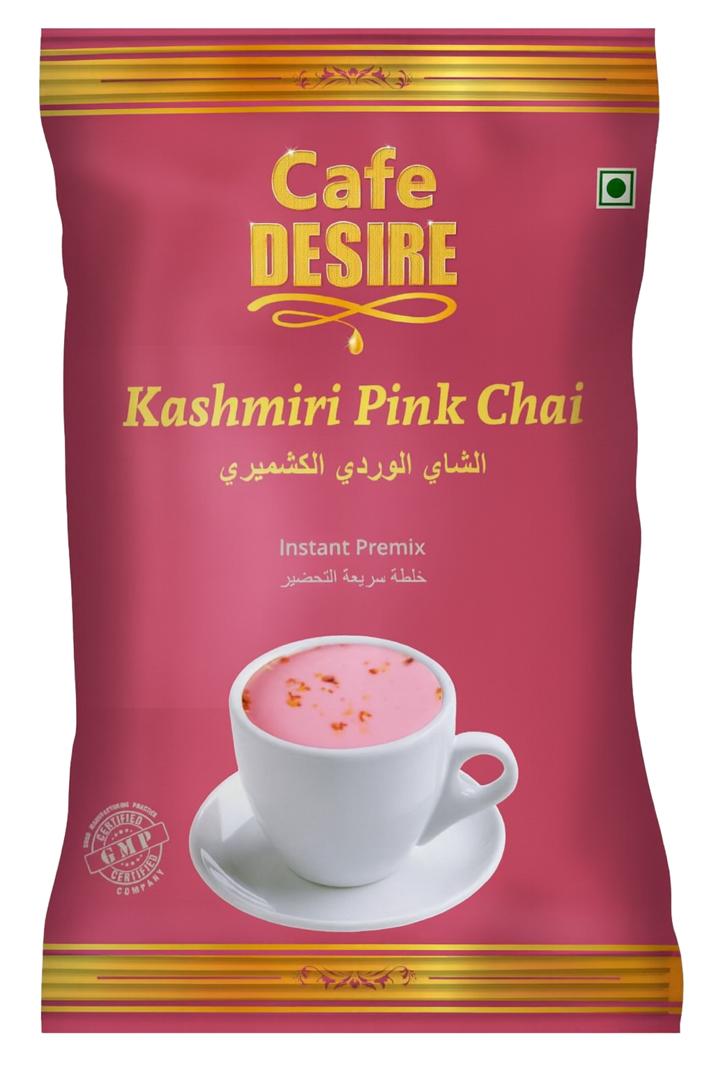Front pouch of Instant Kashmiri Pink Chai Tea Premix with label