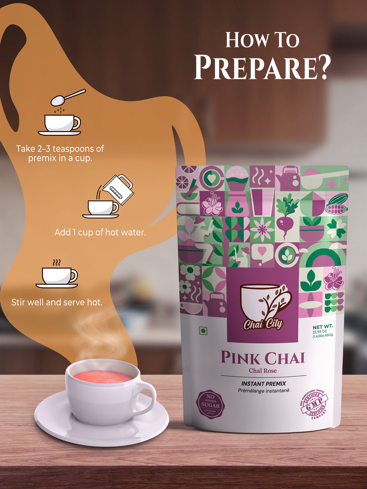 Instant Kashmiri Pink Chai Tea Premix – Authentic Noon Chai – Chai City