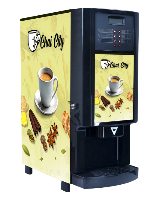 Instant 3 flavour chai machine with 6 touch buttons in front