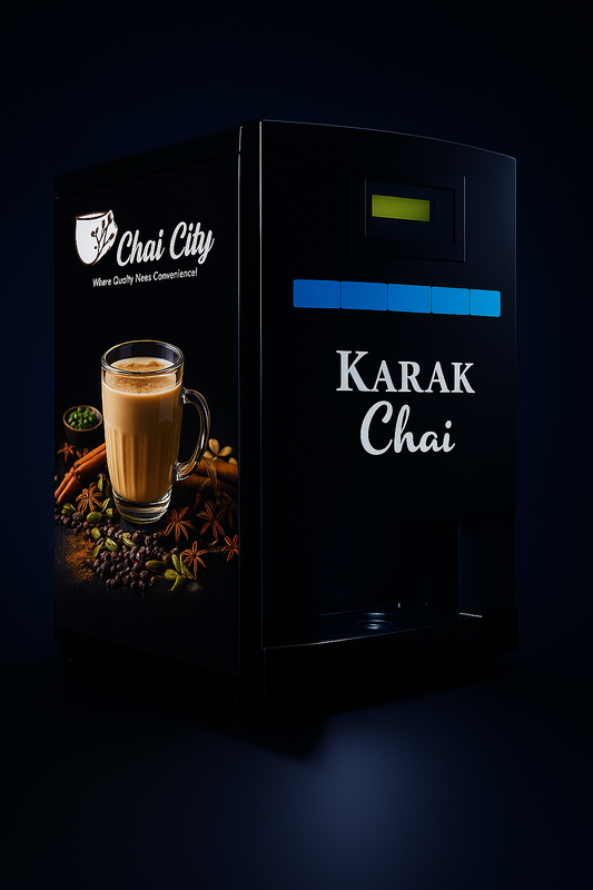 Instant chai tea being dispensed from chai machine