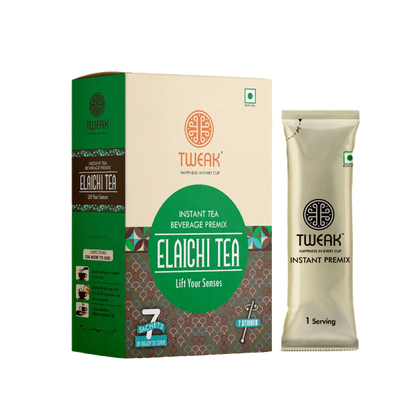 Front of Instant elaichi chai sachet pack with aromatic cardamom and tea extract